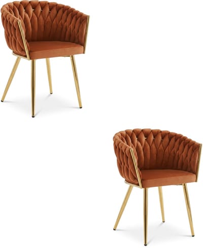 Set van 2 eetkamerstoelen ORION - Koperkleurig fluweel - Gouden metalen poten - Modern design