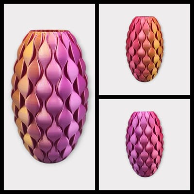Layerzz - Vaas Cellara - 21cm - 3-D geprint - voor drrogbloemen en zijdebloemen - duurzaam - stijlvol en kleurrijk - goud paars roze