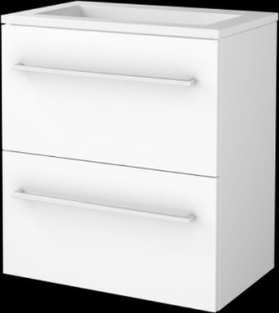 Basic Start 39 badmeubelset met wastafelonderkast met grepen, 2 lades en acryl wastafel zonder kraangaten 60 x 39 cm, ice white