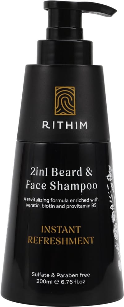 Rithim® 2in1 Baard shampoo 200ml - met Biotine, Keratine en Provitamine B5 - Parabenen & SLS-vrij - Baardverzorging - baardshampoo – gezichtsreiniger