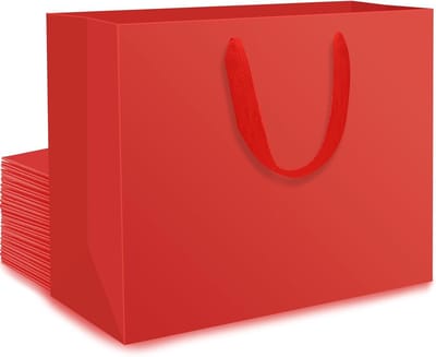 Kraft Papieren Cadeautassen - 20 Stuks Medium 27x8x21cm - Stevige Rode Papieren Tassen voor Verjaardag, Winkelen en Valentijnsdag
