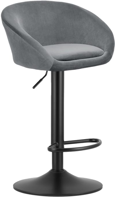 Barkruk EAST – Velvet Grijs - Zwarte Basis - Rugleuning, Verstelbare Hoogte, 360° Draaibaar, Comfortabele Voetsteun, Modern Design, Max. 110 kg
