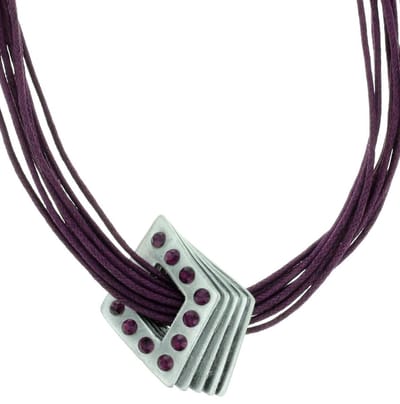 Behave - Paarse Ketting met Vierkante Hanger en Steentjes - 43 cm