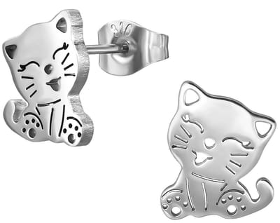 CS Joy - kat poes oorbellen - Chirurgisch staal - oorknoppen - 9.5 x 12 mm