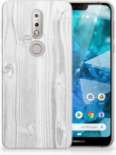 Nokia 7.1 Bumper Hoesje White Wood