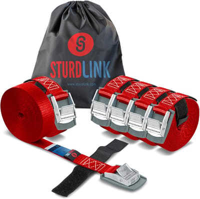 25 mm Lashing Straps - 250 kg Capacity, 3 m Length, Set of 6 with Velcro and Protection for Bicycle Carrier, Trailer, Roof Box, Car, Camping, and Motorcycle