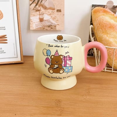 Mok met Deksel Lepel Leuke Ins Stijl Kop Hoog Uitziende Keramische Waterbeker voor Meisjes Verjaardagscadeau Souvenir 301-400ml