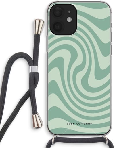 Case Company® - Hoesje met koord geschikt voor iPhone 12 hoesje met Koord - Swirl Groen - Telefoonhoesje met Zwart Koord - Bescherming aan alle Kanten en Over de Schermrand