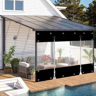 Transparant PVC Zeil met Rits en Oogjes - Waterdicht en Winddicht Afdekzeil voor Terras of Paviljoen