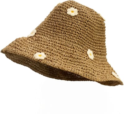 Nomad Sari Floppy Straw Sun Hat - Coffee & Daiseys