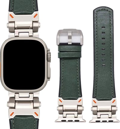 Stravo Echt Leren Horlogebandje Geschikt voor Apple Watch 46mm (Series 11/10), 45mm (Series 9/8/7), 44mm (Series 6/5/4, SE 3/2/1), 49mm (Ultra 3/2/1) - Groen - Robuust Lederen Bandje met RVS Sluiting - Leer