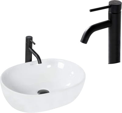 Ovale Keramische Wastafel Zwart voor Gastentoilet of Badkamer