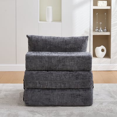 Opklapbare slaapbank, Slaapbank met kussens, Opvouwbaar matras met rugleuning, Draagbare klapbank, Comfortabele vloersofa voor woonkamer en slaapkame- Grijs