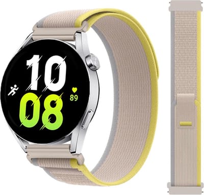 Stravo Smartwatch Trail Loop Nylon Sport bandje 20mm - Geel/grijs - Nylon horlogebandje geschikt voor Samsung Galaxy Watch 7 / 6 / 5 / Pro / 4 / 3 / Active 2 - Polar Ignite / Unite – Huawei