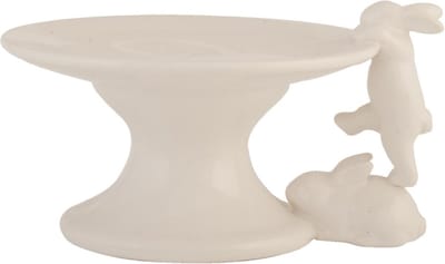 Clayre & Eef Taartplateau op Voet 16x14x9 cm Beige Keramiek Haas