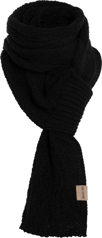 Knit Factory Haze Gebreide Sjaal Dames & Heren - Langwerpige sjaal - Rechte sjaal - Sjaal met eenvoudige knoopstuk - Zwart - 200x50 cm