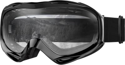 BiB - Skibril - Professionele Skibril - Snowboardbril - Skibrillen - Met Zwarte Hoofdband - Sneeuwbril - Goggles - Beschermt tegen Fel Zonlicht - UV Beschermend - Vermindert Verblinding - Comfortabele Pasvorm - Racer - Zwart - One Size - Unixex
