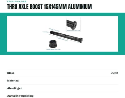 Dailygoods- Vooras Aluminium - Thru Axle 15x145mm - M14xP1.5 - Mountainbike - Schacht - Lichtgewicht - As