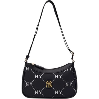 MLB Mode Motif Sombre Gaufré Vintage Diamant Floral Cuir Bandoulière Sac à Bandoulière Sacs pour Femmes Noir 7ACRMD15N-50BKS Basic Set (Bag)