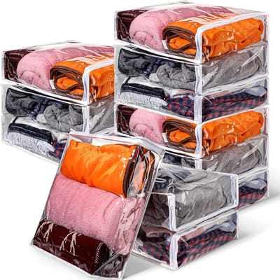 Opbergzakken met rits - Plastic hoezen - Kleding organiseren - Transparant ontwerp - 12 stuks - Transparant