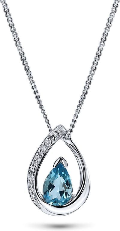 Miore Pure Collier Ketting ‚Äì 9 Karaat - Zilverkleurig - met Diamanten en Blauwe Topaas