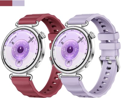 Stravo 2-Pack 18mm Siliconen Smartwatch Bandjes Geschikt voor Garmin Vivoactive 4s 3s / Venu 3s 2s / Forerunner 265s 255s / Venu 4 41mm – Siliconen Horlogebandjes voor Huawei Watch GT 4 41mm / GT 5 41mm / GT 6 41mm – Paars + Wijnrood