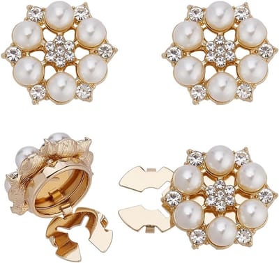4 Stuks Rhinestone Knopbedekking in Lichtgoud met Bloemvorm en Plastic Kralen voor Herbruikbare Decoratie van Bruiloften en Kostuums