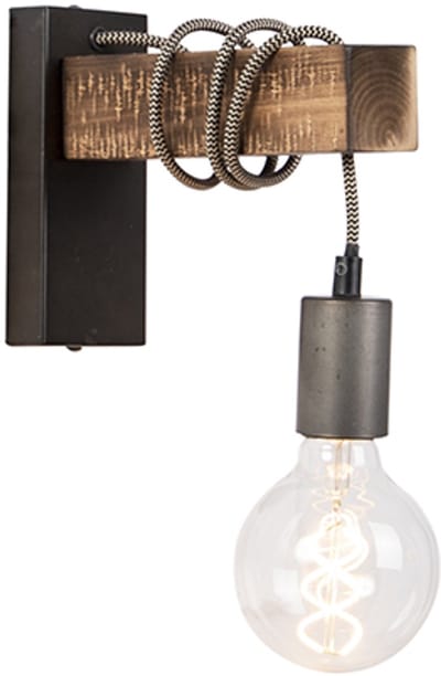QAZQA gallow - Industriele Wandlamp voor binnen - 1 lichts - D 210 mm - Zwart - Industrieel - Woonkamer | Slaapkamer | Keuken