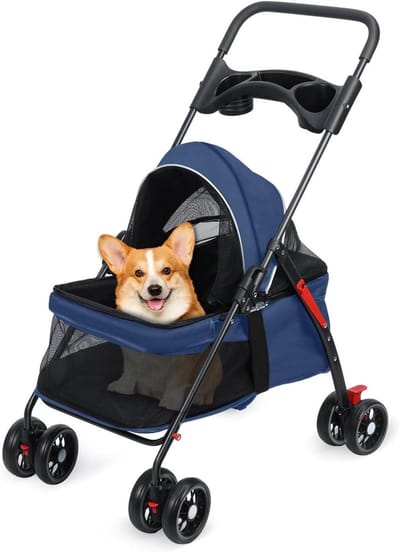 Hondenkattenbuggy - Dierenwagen Reismand - Comfortabel Reizen - Met Ophanging - 50 x 57 x 100 cm - Blauw