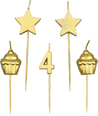 Verjaardag taartkaarsjes 4 jaar goudkleurig.