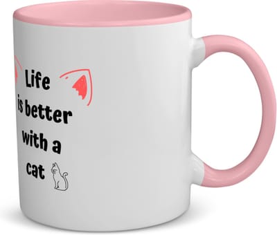 Akyol - life is better with a cat koffiemok - theemok - roze - Katten - katten liefhebbers - verjaardag - cadeau - kado - geschenk - 350 ML inhoud