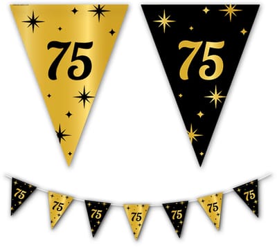 BTH - Slingers - 75 Jaar - Goud en Zwart - Slingers Verjaardag - Vlaggenlijn - 75 Jaar Verjaardag - Versiering - 1 Stuk
