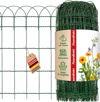 FLOORDIREKT Decoratief Vlechtwerk in Groen - Maaswijdte: 15 x 9 cm - Metalen Perkhek - Draadhek - Klein Hek voor Tuin - Tuinhek - 40 cm x 10 m