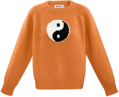 Moderne Gebreide Katoen Trui met Yin Yang Symbool - Oranje - Maat S/M