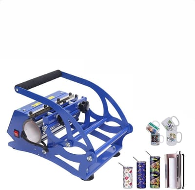 Mokjespers 6-in-1 - Transferpers Machine - Bekers Bedrukken - Instelbare Tijd Temperatuur - 600 Watt 0-200 Graden - Blauw Zwart