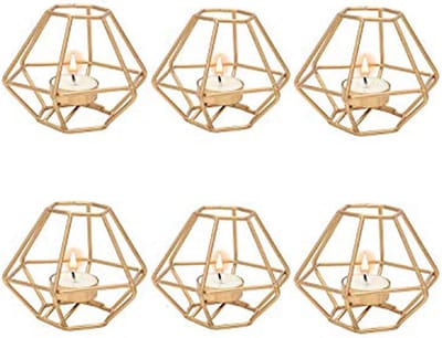Theelichthouder - Kaarsenhouder Decoratie - Sfeer Verlichting - Metalen Goudlook - 13.5cm - Goud