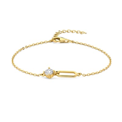 New Bling 9NB-1609 Zilveren Dames Armband met Witte Zirkonia - Gold Plated - 925 Sterling Zilver - Verstelbaar 15-18,5 cm