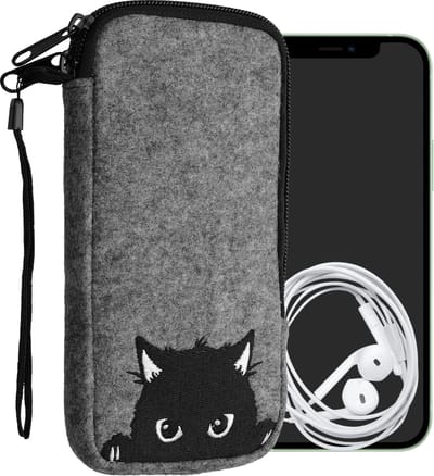 kwmobile insteekhoesje voor smartphones XL - 6,7/6,8" - Beschermhoes van vilt in grijs / zwart - Binnenmaat 17,2 x 8,4 cm