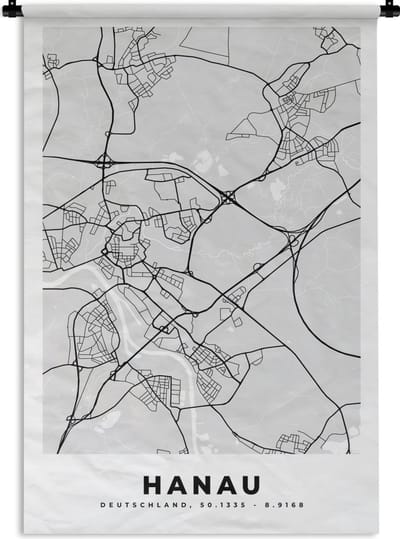 Wandkleed - Wanddoek - Hanau - Kaart - Stadskaart - Duitsland - Plattegrond - 120x180 cm - Wandtapijt