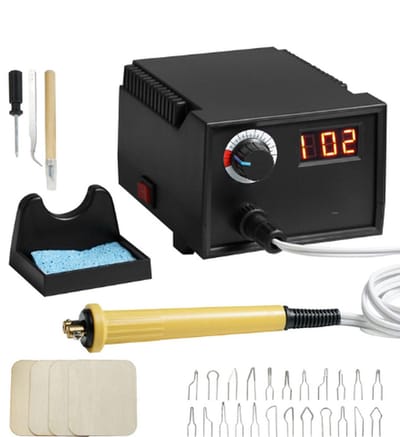Houtbranderset Pro6 - Hoogwaardige Set - Instelbaar tot 700°C - Digitaal Display - 23 Verschillende Draadpunten - Houder - Soldeerbout - Graveerset - Hout en Leer