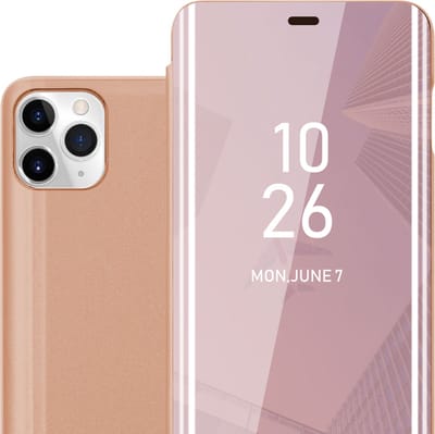 Cadorabo Hoesje geschikt voor Apple iPhone 11 PRO MAX in KUNZIET ROZE - Clear View Spiegel Beschermende Case met Tribunefunctie 360 Graden Bescherming Book Case Cover Etui