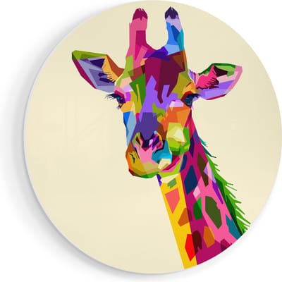 Artaza Forex Muurcirkel Kleurrijke Giraffe - Abstract - 80x80 cm - Groot - Wandcirkel - Rond Schilderij - Wanddecoratie Cirkel