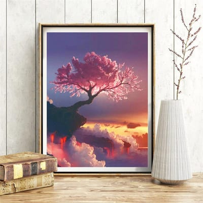 Peinture diamant 5D à faire soi-même, arbre de Sakura, volcan, broderie, point de croix, strass, mosaïque 20X30CM