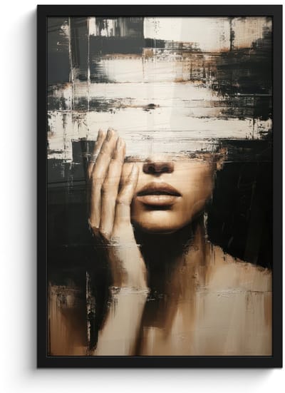 Poster in lijst - Fotolijst 40x60 cm - Posters - Hand - Gezicht - Strepen - Abstract - Posterlijst zwart - Decoratie - Wanddecoratie woonkamer - Muurdecoratie slaapkamer