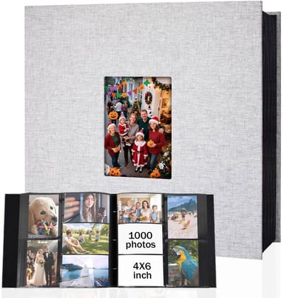 Dailygoods- Fotoalbum 1000 foto's - Insteekalbum 10x15 cm - Linnen omslag - Zuurvrij - Bruiloft/Familie/Reisherinneringen - Elegante voorruit - Herinneringenboek