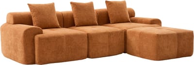 REDOM - Hoekbank - Modulair En L-Vormig - Modern - Voor Woonkamer - Ribstof - Oranje - 268 X 102 X 78 Cm