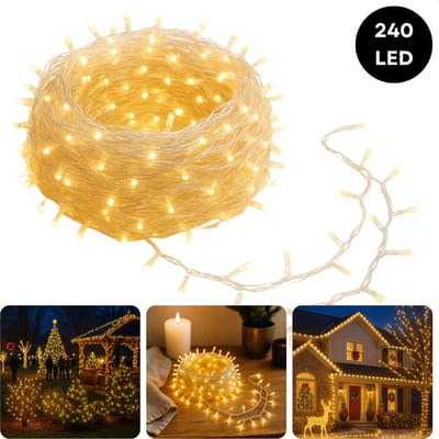 Cheqo® LED Verlichting - 240 LED Lampjes - Warm Wit - Lichtfuncties - Timer Functie - 18 Meter Lichtsnoer - Kerstboomverlichting Transparant Snoer - Binnen En Buiten - IP44 Adapter - Kerstverlichting - Lichtslinger - Sfeerverlichting - Kerstlampjes
