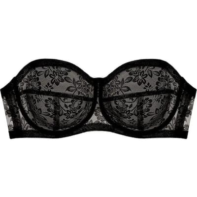 Dameslingerie Strapless ultradunne beha Transparant borduurwerk Bloemenbeha Sexy onzichtbare bralette Damesondergoed 38/85 zwart
