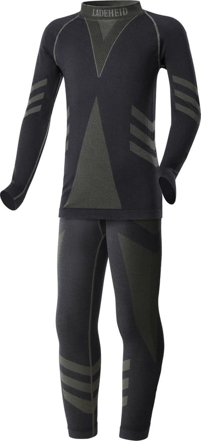 Ladeheid Set Thermobroek en Thermoshirt - Thermo ondergoed - Kinderen - Meisje - Jongen - Thermokleding - Zwart/Kaki - 122-128 - LA-LA40-KIDS-Set