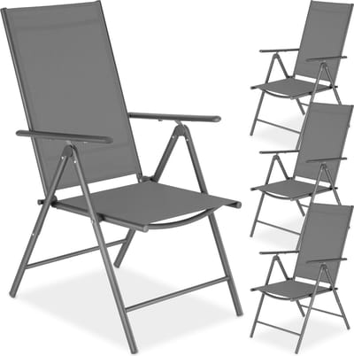 tectake® Tuinstoelen - Set van 4 - Campingstoelen met 8-voudig Verstelbare Hoge Rugleuning - Opklapbaar en Lichtgewicht - Stalen Frame met Ademend Textileen Gaas - Stoelen voor Tuin en Balkon - Antraciet
